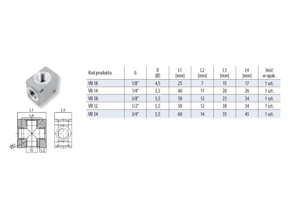 Kostka aluminiowa rozdzielcza z gwintem wewnętrznym - 2